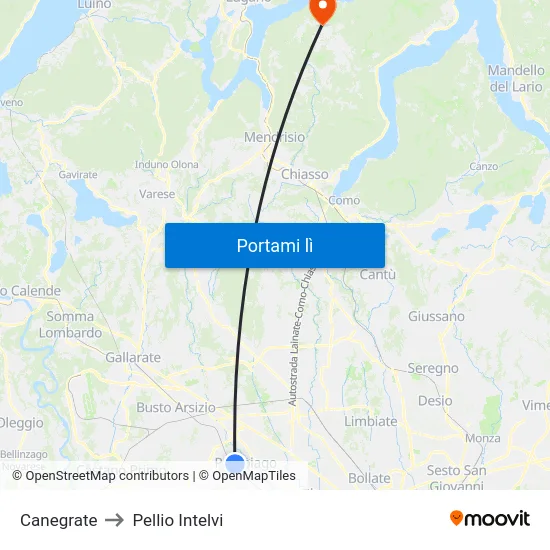 Canegrate to Pellio Intelvi map
