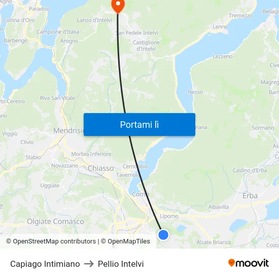 Capiago Intimiano to Pellio Intelvi map