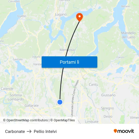 Carbonate to Pellio Intelvi map