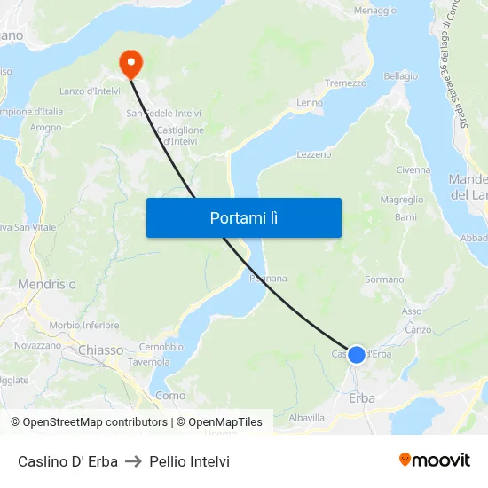Caslino D' Erba to Pellio Intelvi map