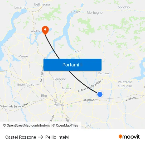 Castel Rozzone to Pellio Intelvi map