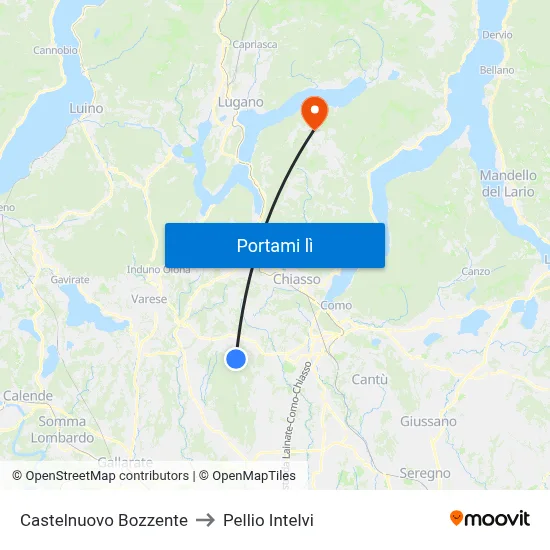 Castelnuovo Bozzente to Pellio Intelvi map