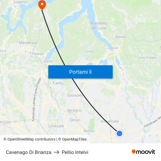 Cavenago Di Brianza to Pellio Intelvi map