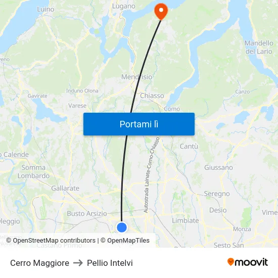 Cerro Maggiore to Pellio Intelvi map