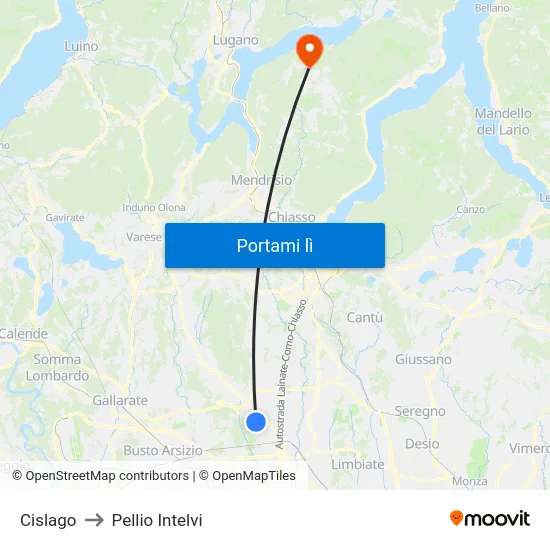 Cislago to Pellio Intelvi map
