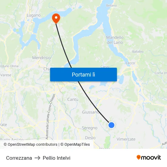 Correzzana to Pellio Intelvi map