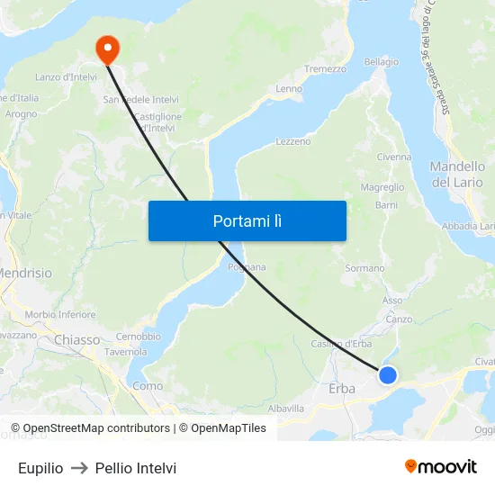 Eupilio to Pellio Intelvi map