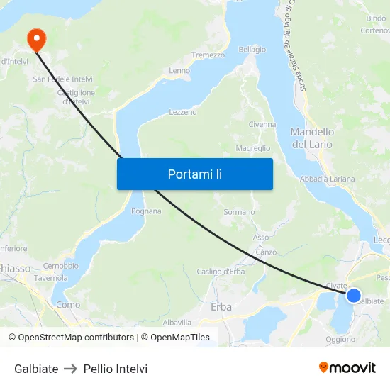 Galbiate to Pellio Intelvi map