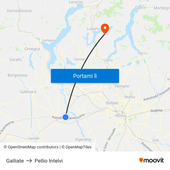 Galliate to Pellio Intelvi map