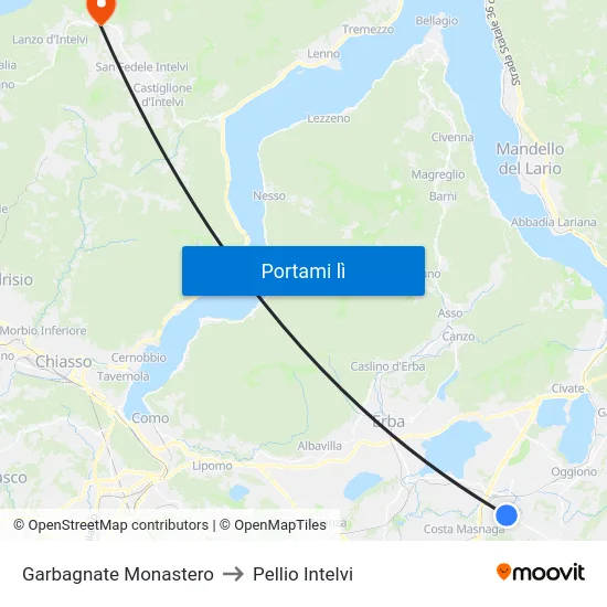 Garbagnate Monastero to Pellio Intelvi map
