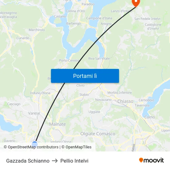 Gazzada Schianno to Pellio Intelvi map