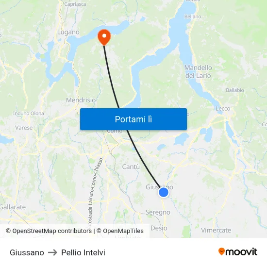 Giussano to Pellio Intelvi map