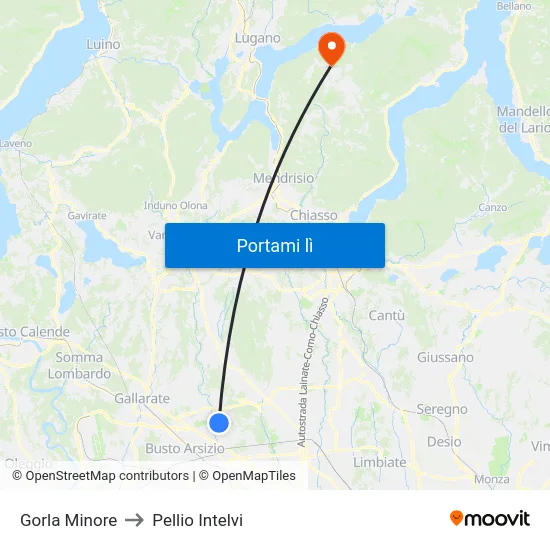 Gorla Minore to Pellio Intelvi map