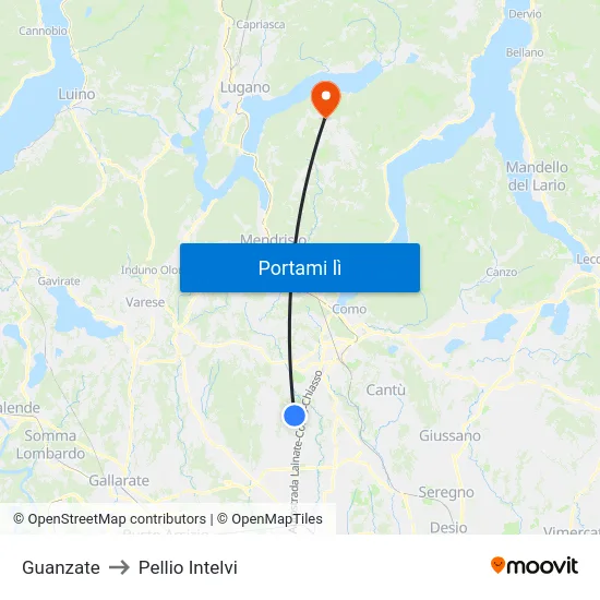 Guanzate to Pellio Intelvi map
