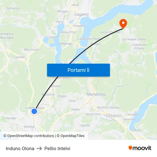 Induno Olona to Pellio Intelvi map