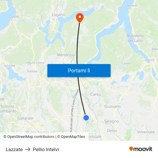 Lazzate to Pellio Intelvi map