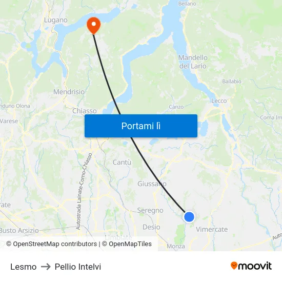 Lesmo to Pellio Intelvi map