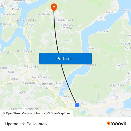Lipomo to Pellio Intelvi map