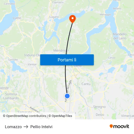 Lomazzo to Pellio Intelvi map