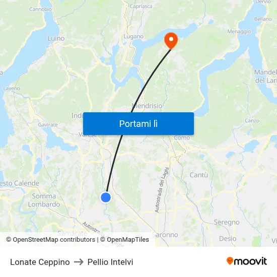 Lonate Ceppino to Pellio Intelvi map
