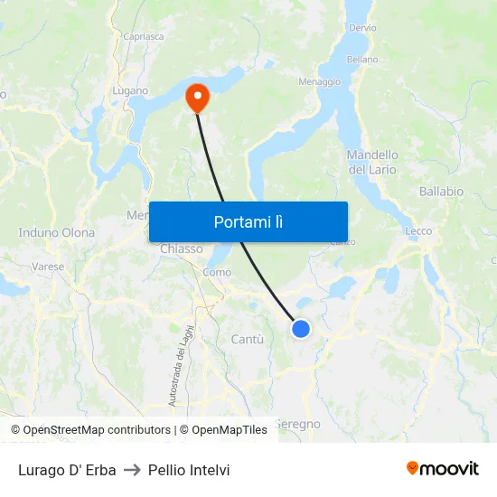 Lurago D' Erba to Pellio Intelvi map