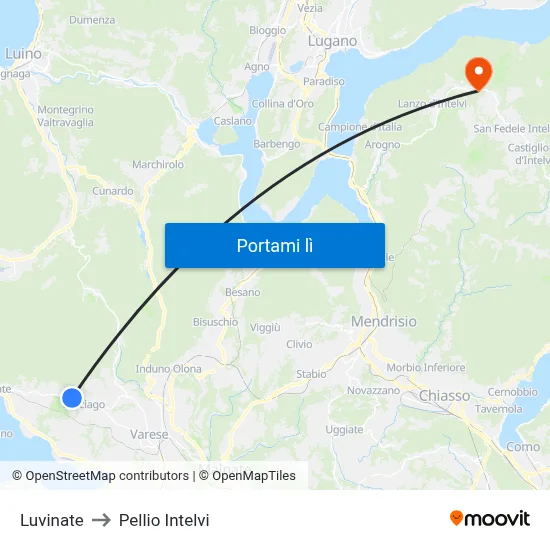 Luvinate to Pellio Intelvi map
