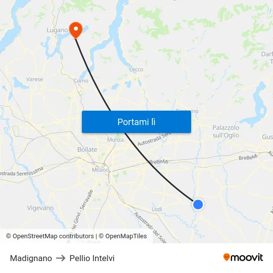 Madignano to Pellio Intelvi map