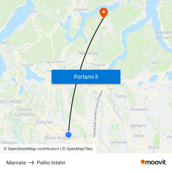 Marnate to Pellio Intelvi map