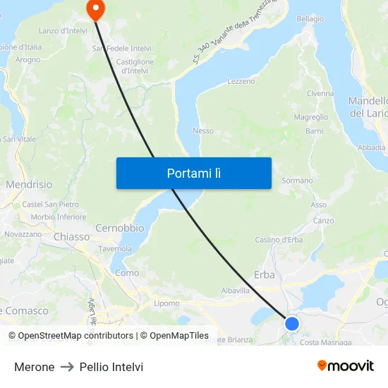 Merone to Pellio Intelvi map