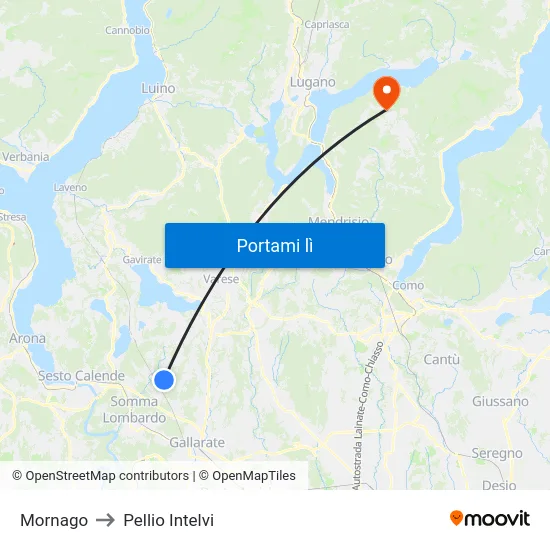 Mornago to Pellio Intelvi map