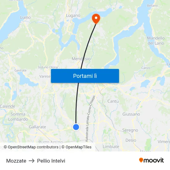 Mozzate to Pellio Intelvi map