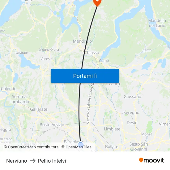 Nerviano to Pellio Intelvi map