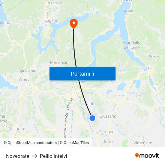 Novedrate to Pellio Intelvi map