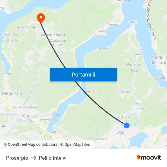 Proserpio to Pellio Intelvi map