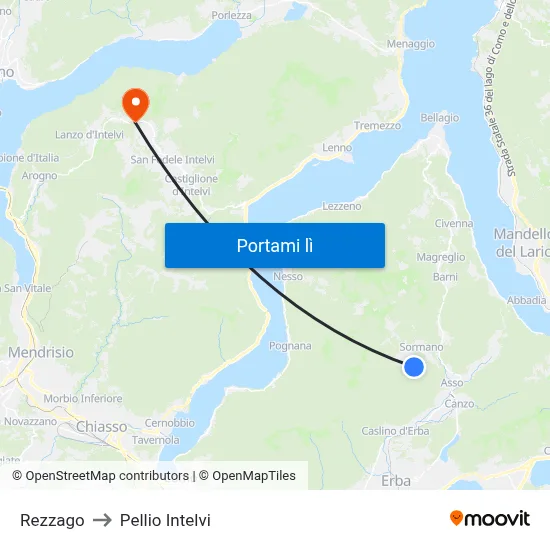 Rezzago to Pellio Intelvi map