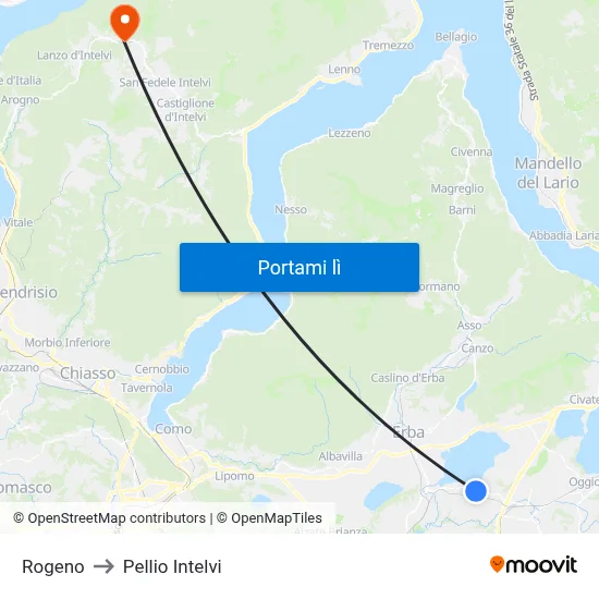 Rogeno to Pellio Intelvi map