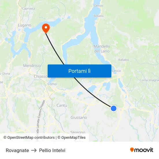 Rovagnate to Pellio Intelvi map