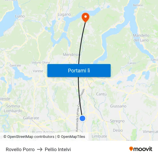 Rovello Porro to Pellio Intelvi map