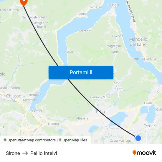 Sirone to Pellio Intelvi map