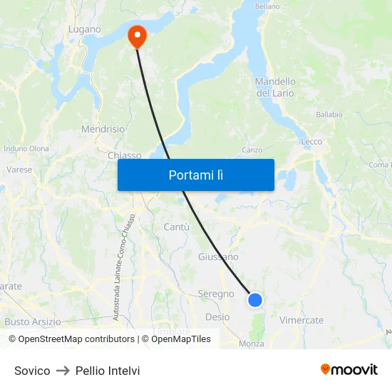 Sovico to Pellio Intelvi map