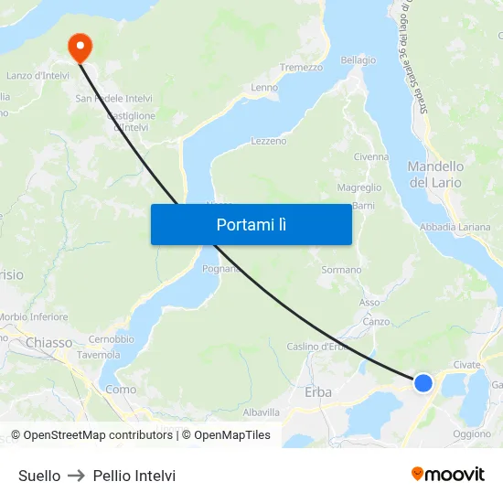 Suello to Pellio Intelvi map