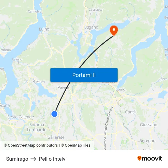 Sumirago to Pellio Intelvi map