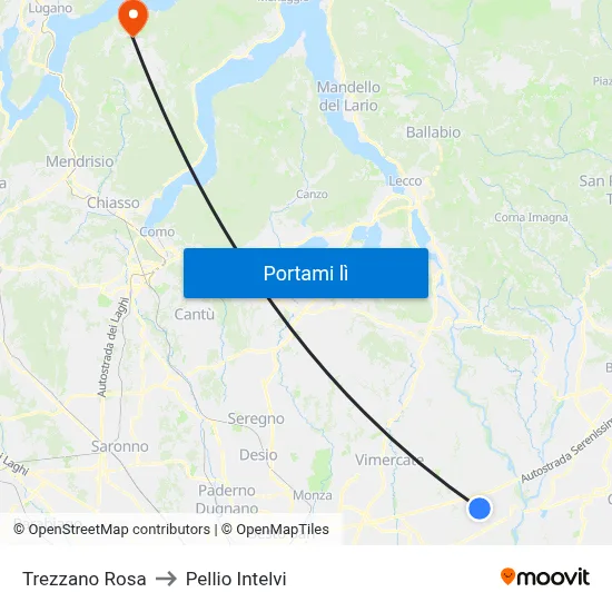 Trezzano Rosa to Pellio Intelvi map