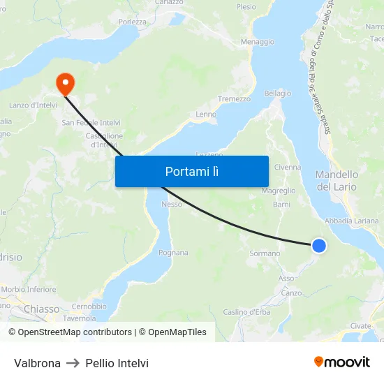 Valbrona to Pellio Intelvi map