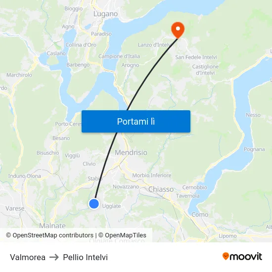 Valmorea to Pellio Intelvi map