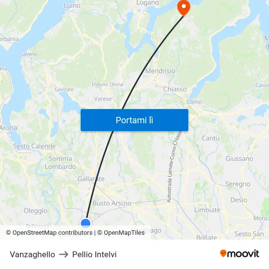 Vanzaghello to Pellio Intelvi map
