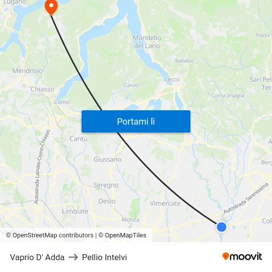 Vaprio D' Adda to Pellio Intelvi map