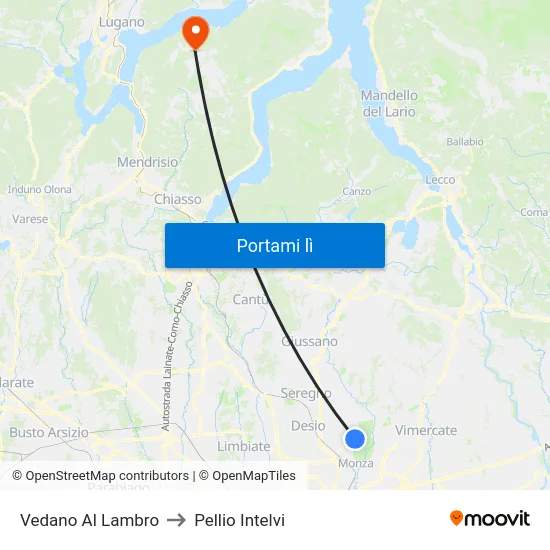 Vedano Al Lambro to Pellio Intelvi map