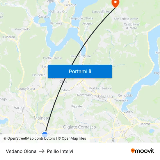Vedano Olona to Pellio Intelvi map