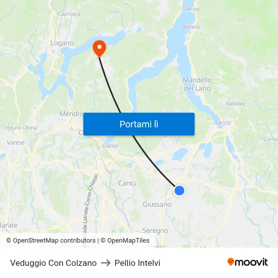 Veduggio Con Colzano to Pellio Intelvi map